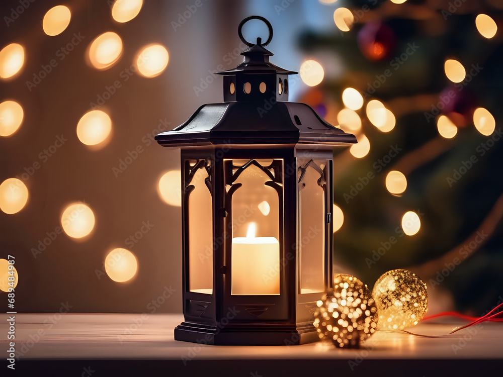Whispers of Yuletide: A Captivating Holiday Vignette with Glowing Lanterns and Sparkling Lights