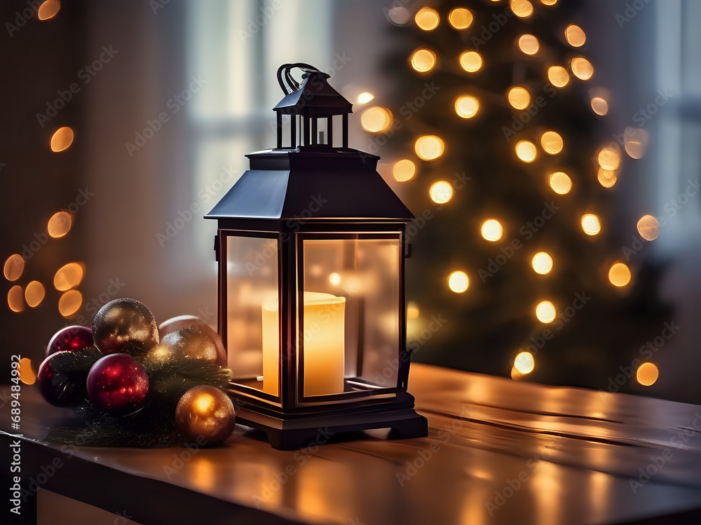 Whispers of Yuletide: A Captivating Holiday Vignette with Glowing Lanterns and Sparkling Lights