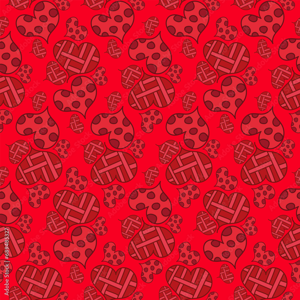 Seamless pattern of red hearts for Valentine's Day. Texture for printing and creating your own design