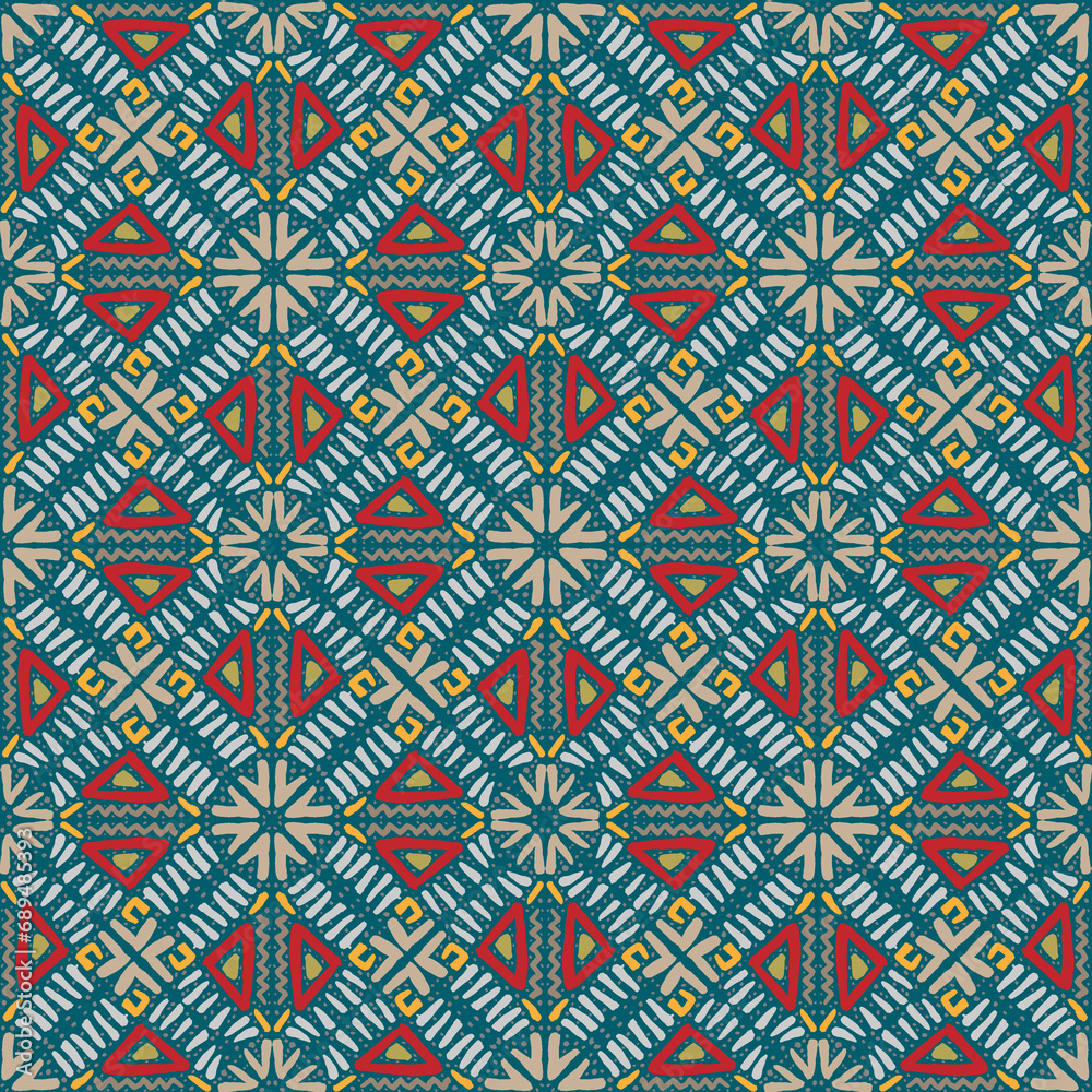 Seamless multicolor pattern of geometric elements for printing on fabric
