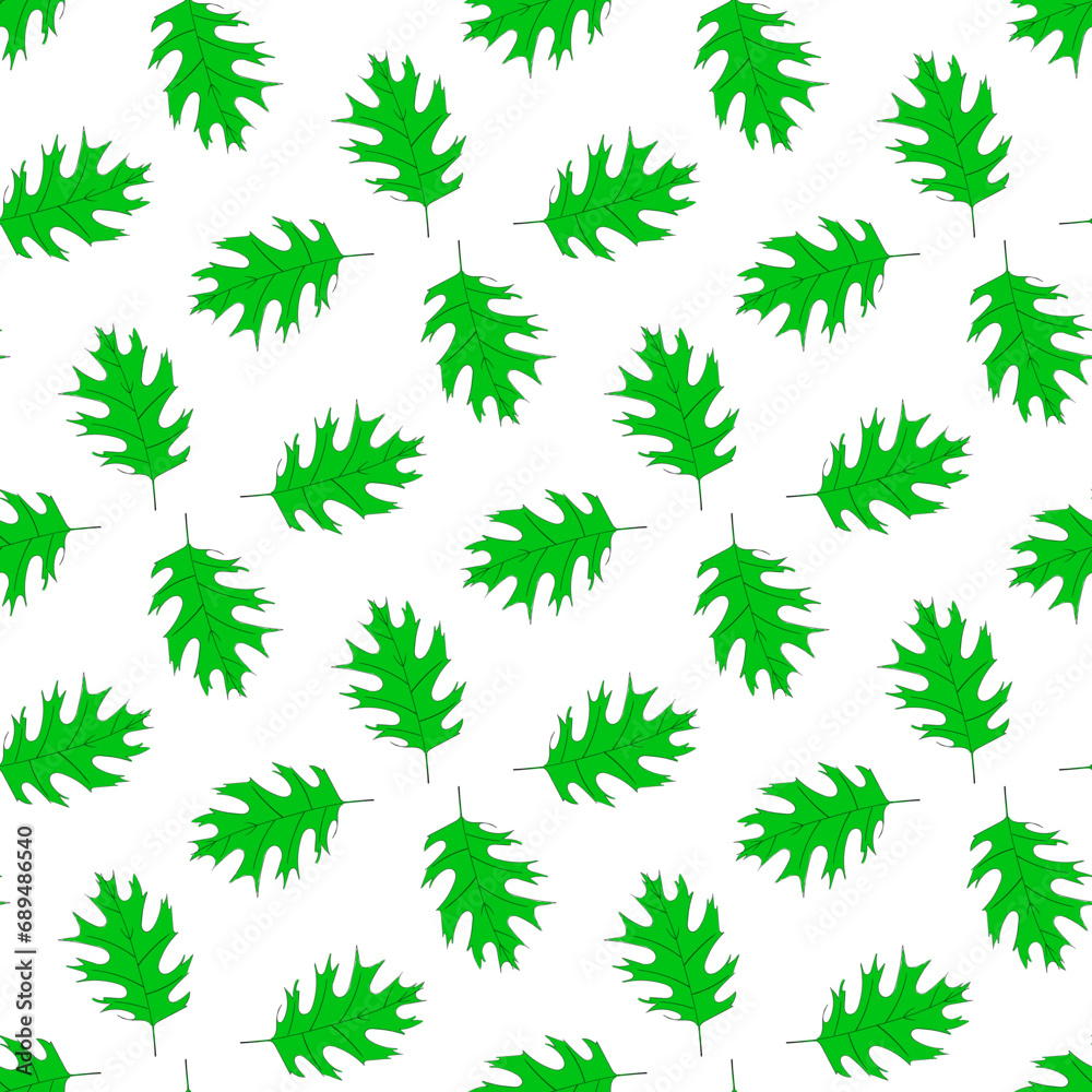 Seamless pattern of green leaves on a white background