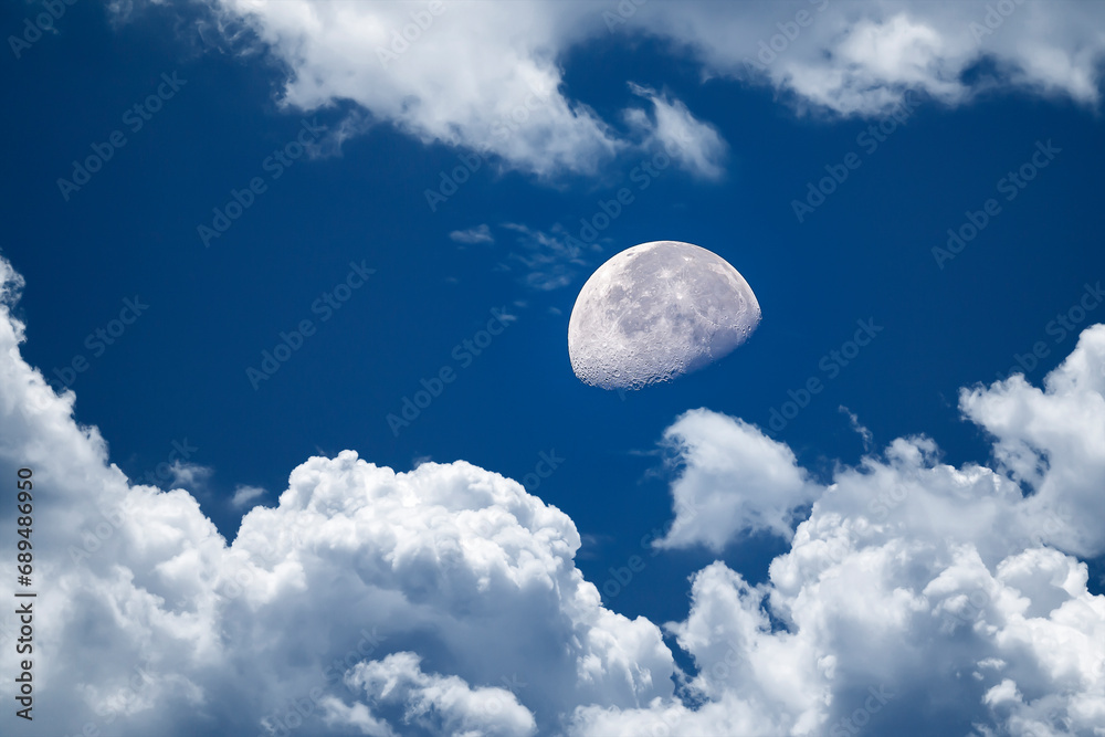 beautiful background of blue sky with white clouds an a full moon beautiful background of blue sky with white clouds an a full moon
