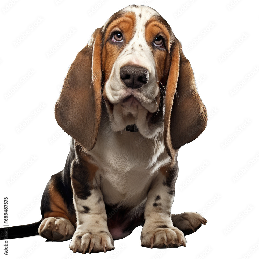 Basset hound dog on transparent background.