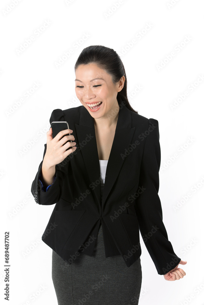 Happy Asian business woman with cell phone. Happy Asian business woman with cell phone.