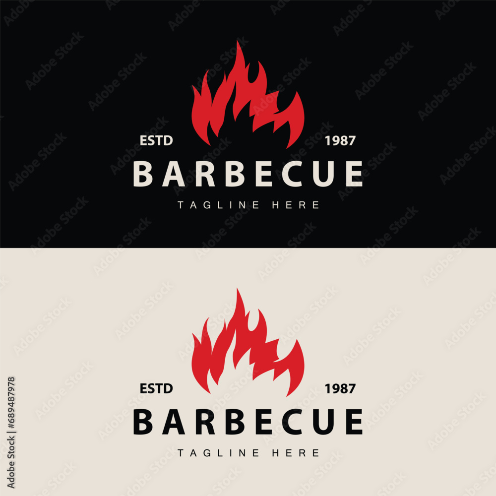 Barbeque logo design bar restaurant hot grill fire logo and spatula simple illustration Barbeque logo design bar restaurant hot grill fire logo and spatula simple illustration