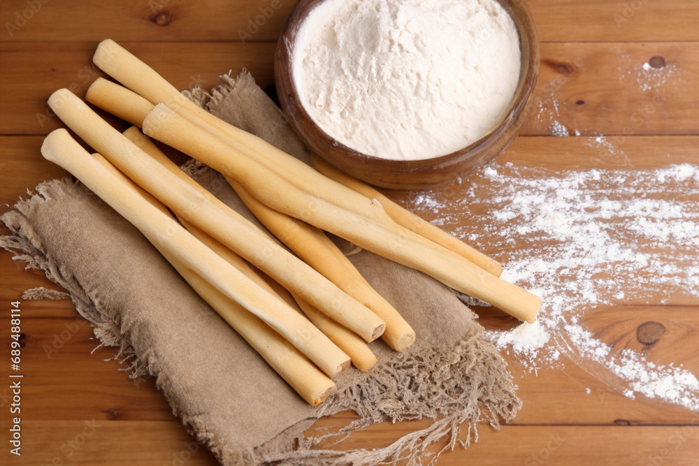 salted sticks on a wooden board