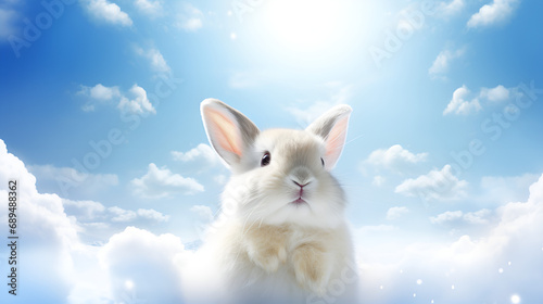 Whiskers and Wonder  Exploring the Magic of Nature with a Fluffy White Bunny in the Snow  Innocence in Frost  The Playful Antics of a Cute Little Rabbit on a Snowy Day generative AI