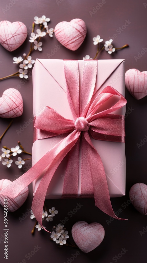 Pastel pink gift box adorned with a satin ribbon and delicate cherry blossoms, a serene presentation for tender moments and thoughtful gestures. Pastel pink gift box adorned with a satin ribbon and delicate cherry blossoms, a serene presentation for tender moments and thoughtful gestures.
