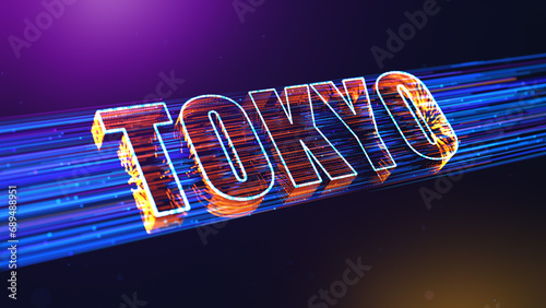 Photography Futuristic Purple Blue Orange Blurry Focus Tokyo 3D Perspective Text, Japan Capi