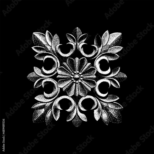 vintage ornament hand drawing vector isolated on black background.