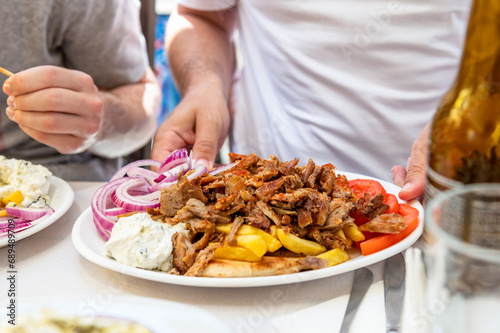 Kebab Beef Souvlaki in greek tavern