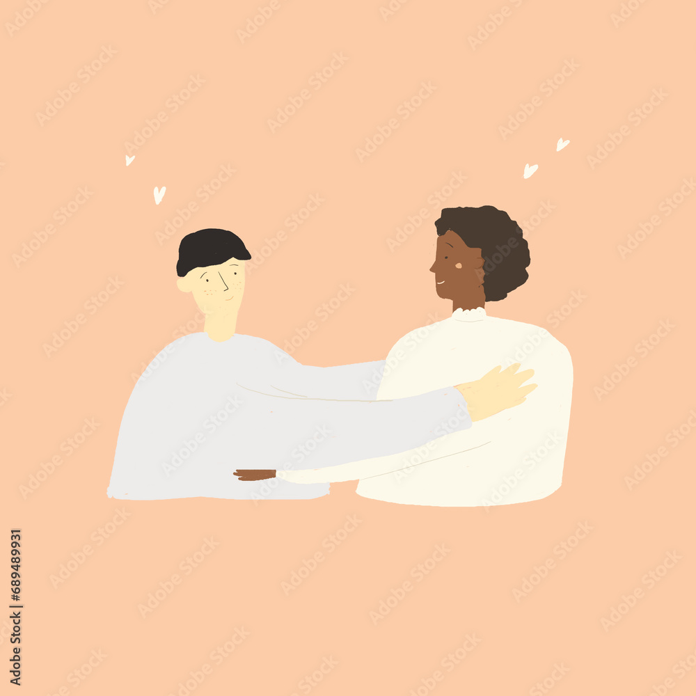 Fototapeta premium cute simple drawn couple hugs valentine's day illustration