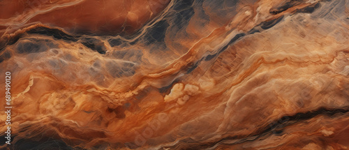 An abstract representation of the rugged, earthy nature of a mountain, captured in fluid brushstrokes of rich brown, marble texture, Colorful background with copy space for design