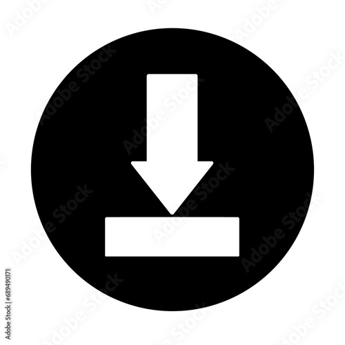 white download icon on black circle button isolated on white upload downloading vector illustration