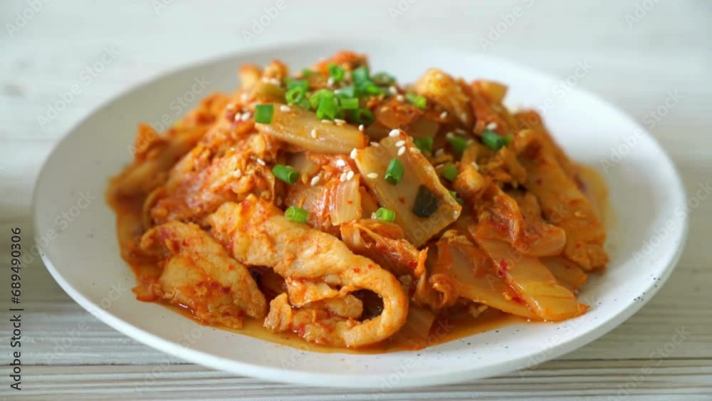 Korean Stir Fried pork belly with kimchi. Asian food style. Korean homemade food for lunch. Korean Stir Fried pork belly with kimchi. Asian food style. Korean homemade food for lunch.