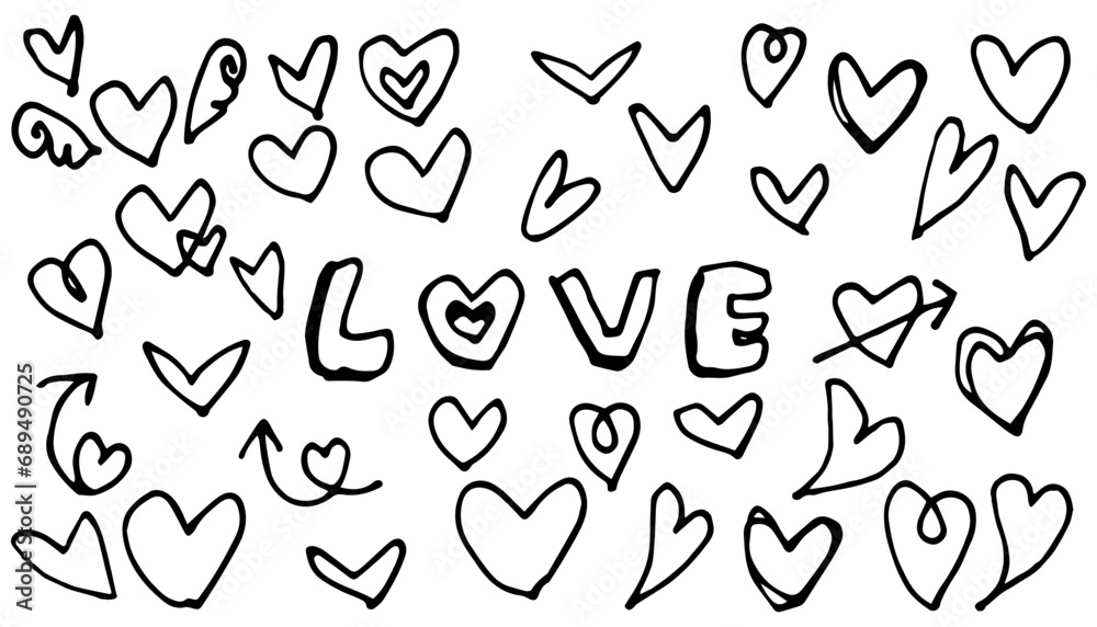 手書きのハートセット ベクター 手書きのハートセット ベクター
