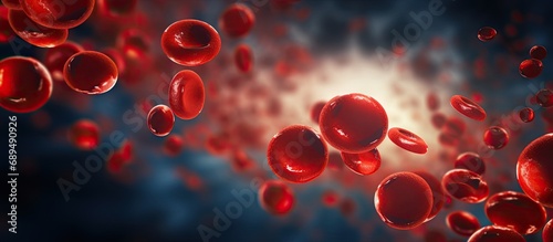 Red blood cells flowing through veins symbolize cardiovascular health in a medical icon. photo