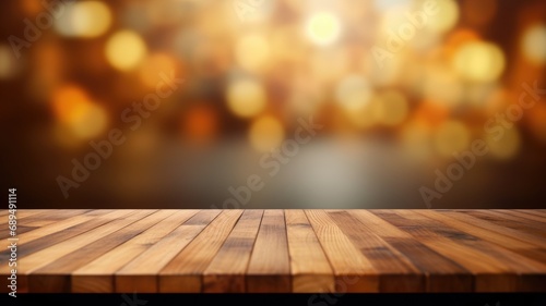 The empty wooden table top with blur background of empty room . Exuberant image. generative AI