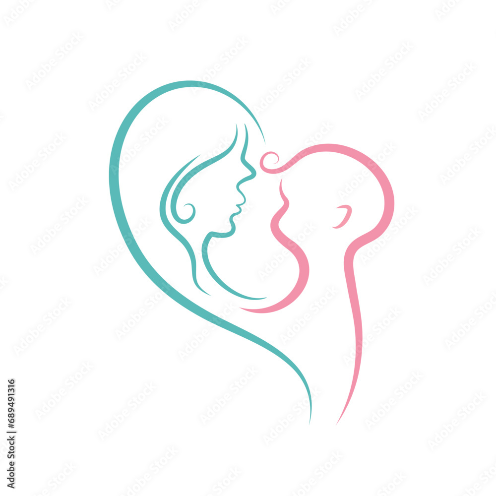 mom and baby vector element design for midwife branding icon template