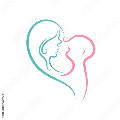 mom and baby vector element design for midwife branding icon template