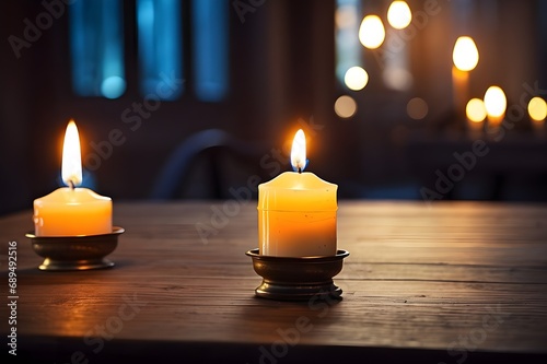All Saints Day a Christian Holy Day. candle light glowing on table, faith, religion concept.