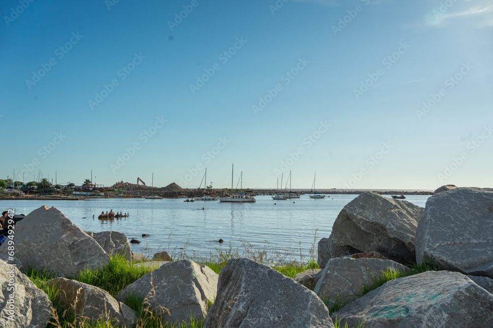 Boats in the Water on the Rambla of Punta Carretas, Montevideo, Uruguay