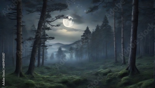 misty forest in the night, generative Ai © Zoya