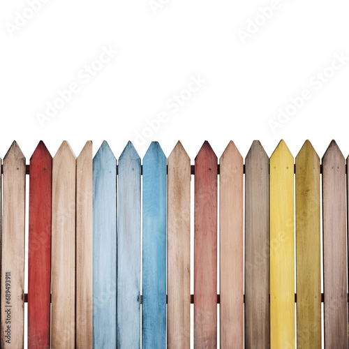 colorful wooden fence on transparent background, clipping path, png