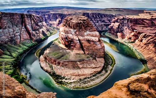 Horseshoe Bend is a horseshoe-shaped incised meander of the Colorado River located near the town, generative AI photo