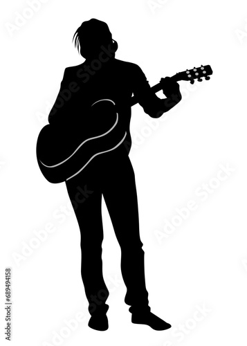 Rock band musicians on stage. Isolated silhouettes on a white background