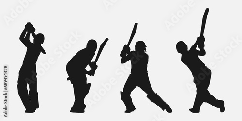 set of silhouettes of cricket athletes. isolated on white background. graphic vector illustration. photo