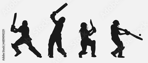 set of silhouettes of cricket athletes. isolated on white background. graphic vector illustration.