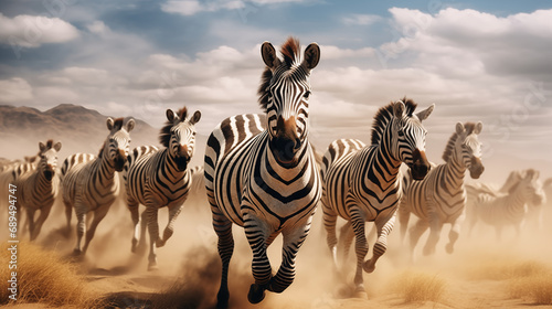 Zebra - Herd of patterned horses photo