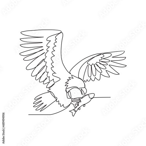 One continuous line drawing of an eagle is preying on fish in the sea vector illustration. wild animal illustration simple linear style vector concept. wild animal vector activity for asset design.