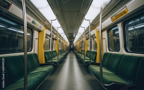 Interior of a subway car with seats