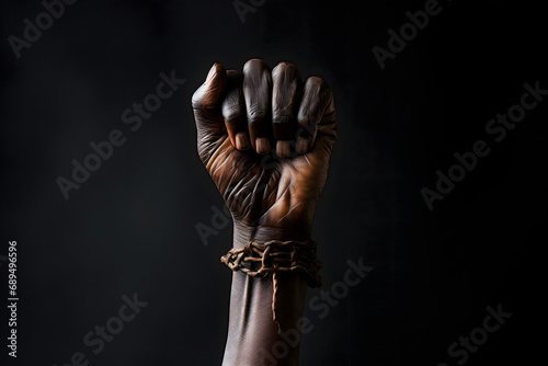 day for freedom, end of slavery, black history, Pan African flag, black fist raised for Black History Month, Africa