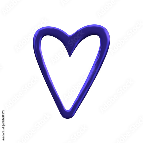 Y2K chrome color shape isolated. 3D liquid metal element heart. Y2K shiny chrome rendering illustration