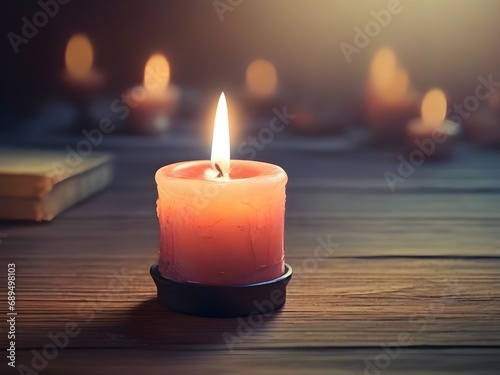 All Saints Day a Christian Holy Day. candle light glowing on table, faith.