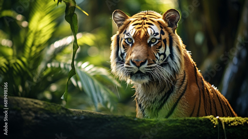 A Malaysian tiger in a rainforest under the sun  AI Generative.