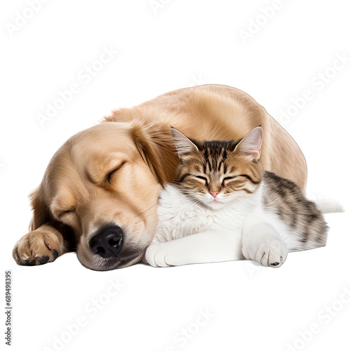 Cat and dog Sleeping Together