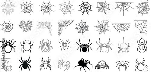 Spider, Web Vector Illustration Collection Various Styles and Shapes. Spiders, webs are Perfect for Halloween, Web Design, Features Arachnids, Arthropods, Creepy Crawly Insects, Spiderwebs, Cobwebs