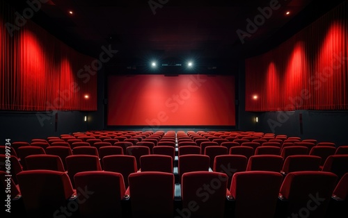 Empty cinema hall with red seats. Movie theatre