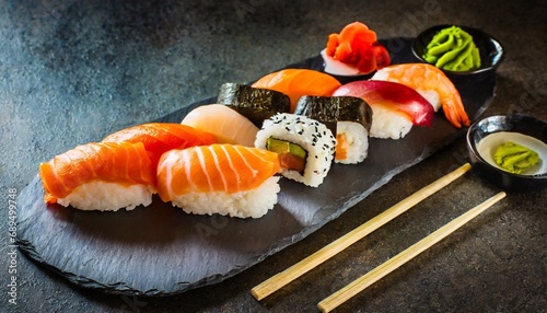 Meticulously Crafted: Sushi Set on Textured Stone