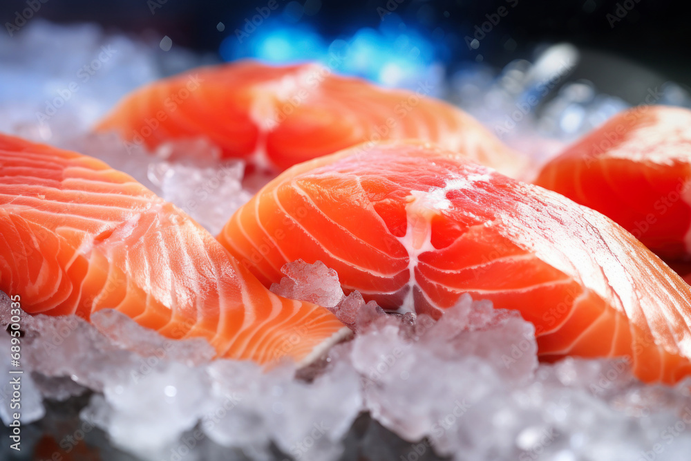 Chilled salmon fillet with herbs close-up. Fresh diet fish advertising concept. Chilled salmon fillet with herbs close-up. Fresh diet fish advertising concept.