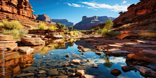 Scenic view of a river running through a desert canyon
