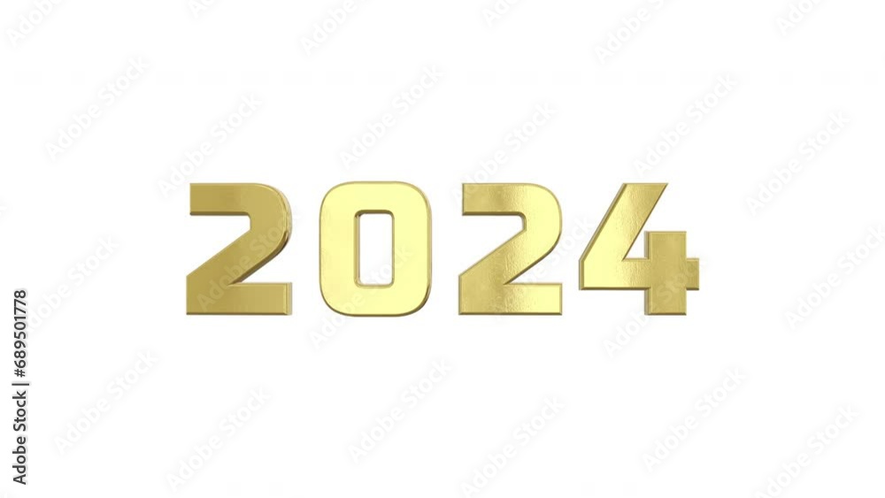 Golden 2024 text animation isolated on white background Golden 2024 text animation isolated on white background