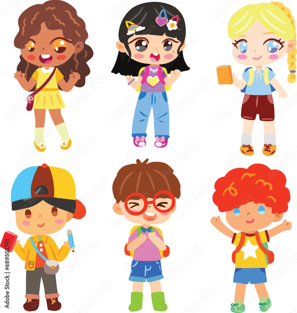 Kids children day cartoon for school set cute Kids children day cartoon for school set cute