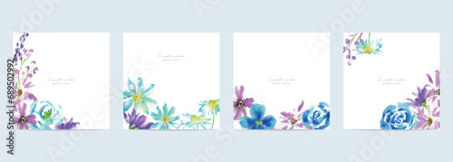                                                                                                                                        Watercolor. Watercolor touch floral illustration postcard template set. Flower illustration invitations.