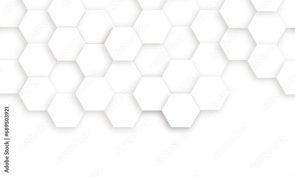 Abstract white hexagonal geometric background with shadow. Luxury White 3D futuristic honeycomb mosaic white background. Abstract white lines background. Vector Illustration. Abstract white hexagonal geometric background with shadow. Luxury White 3D futuristic honeycomb mosaic white background. Abstract white lines background. Vector Illustration.