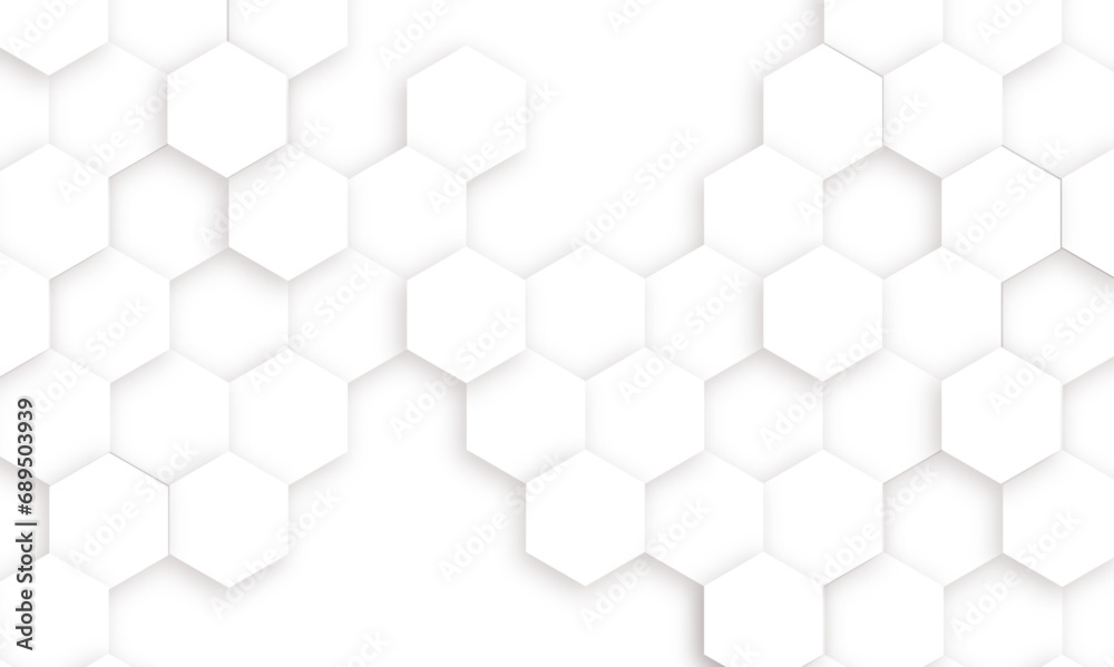 Naklejka premium Abstract white hexagonal geometric background with shadow. Luxury White 3D futuristic honeycomb mosaic white background. Abstract white lines background. Vector Illustration.